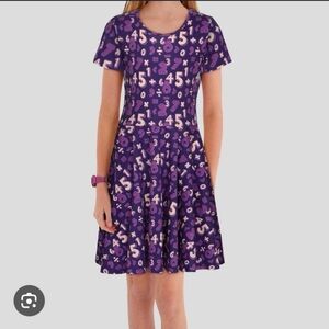 Svaha Purple Number Doodles Girls Twirl Dress 100% Organic Cotton Size 9/10 Year